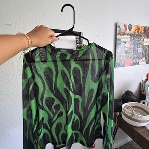 SHEIN Vibrant Green and Black Mesh Blouse